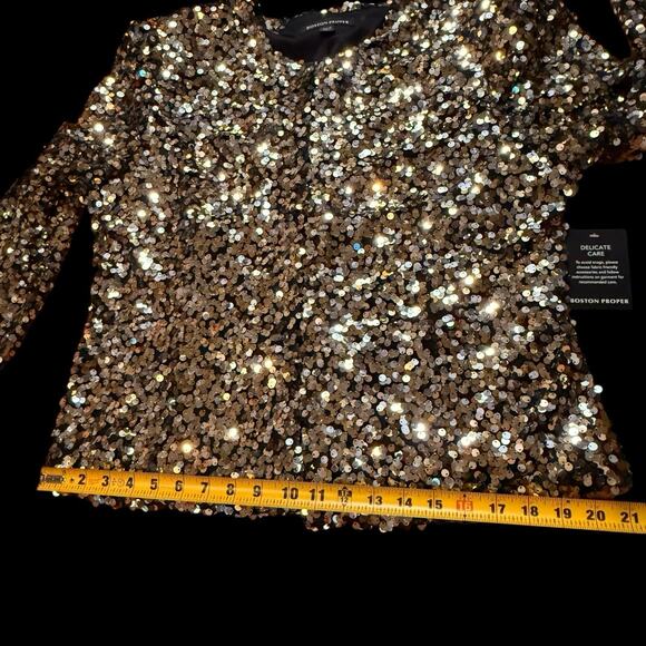 Boston Proper Women’s Gold Sequin Lightweight Cardigan/ Jacket Holiday Formal 18 - Picture 9 of 16